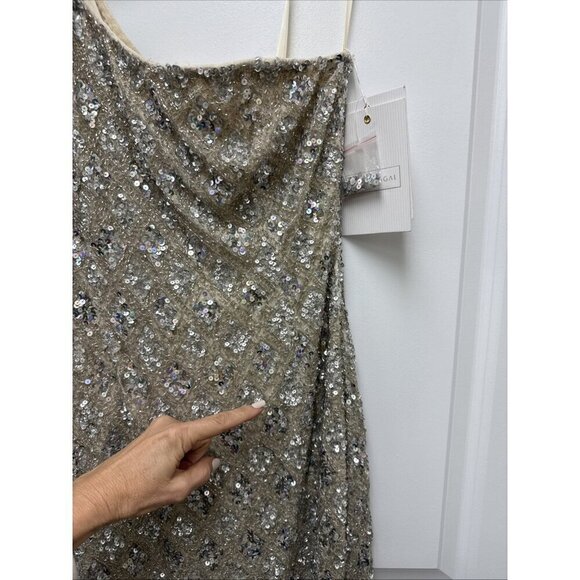 Mac Duggal Size 8 Beige  5479 Embellished Sequin One Shoulder Evening Dress Gown - Picture 5 of 14